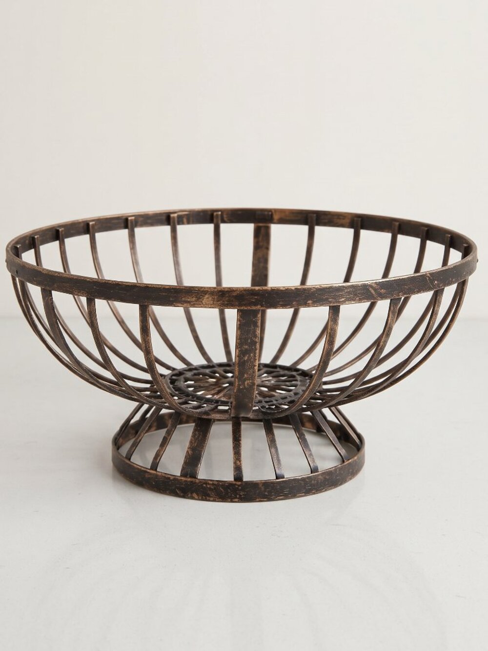 Vintage Black Metal Wire Pedestal Bowl Basket | Industrial Farmhouse Decor 11"